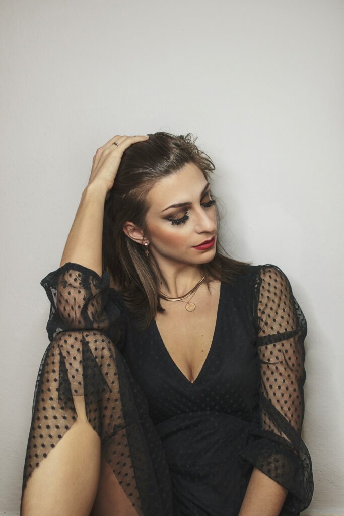 Woman in a black whimsigoth outfit